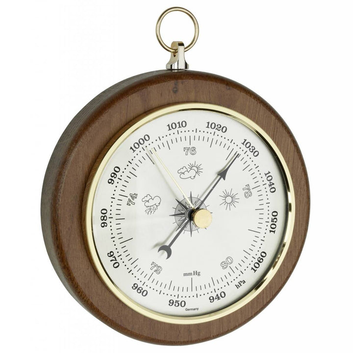 TFA FOB Barometer, Solid Oak Finish, 13cm
