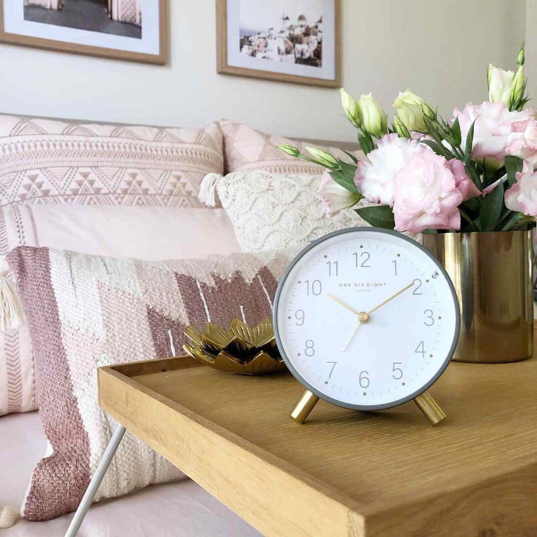 One Six Eight London Maisie Alarm Clock, Charcoal Grey, 11cm