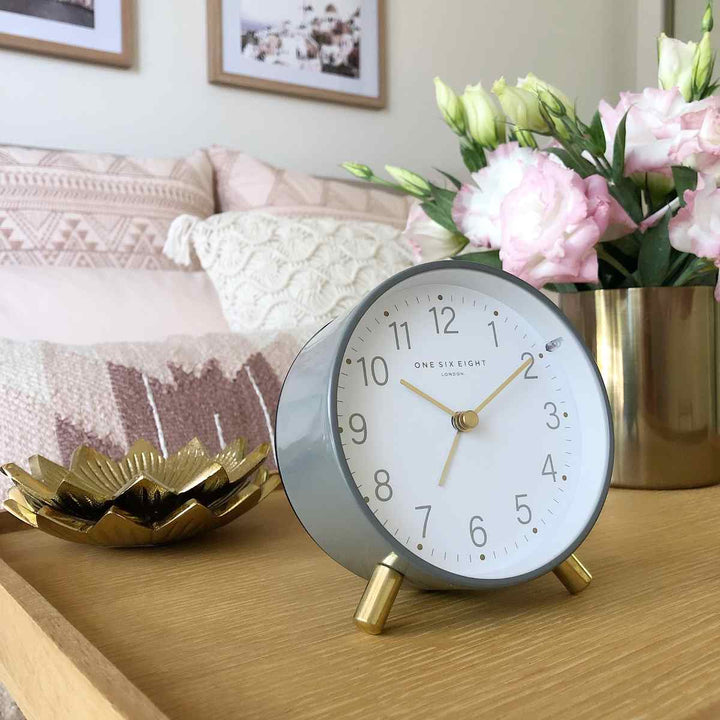 One Six Eight London Maisie Alarm Clock, Charcoal Grey, 11cm
