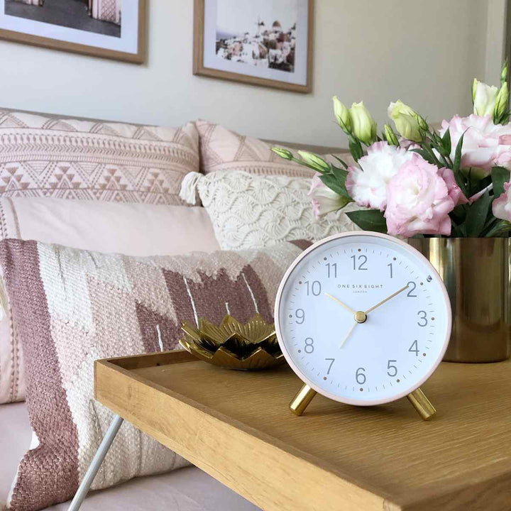 One Six Eight London Maisie Alarm Clock, Blush, 11cm