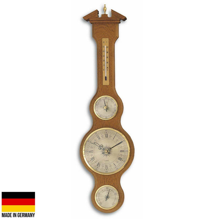 TFA Sheraton Clock Weather Station Solid Oak Finish 60cm 45.3004.01 Front