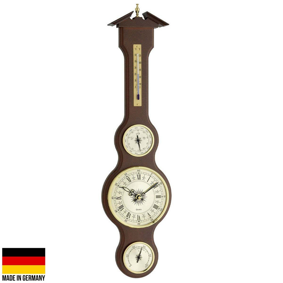 TFA Sheraton Analog Clock Weather Station Mahogany Finish 60cm 45.3004.044 Front