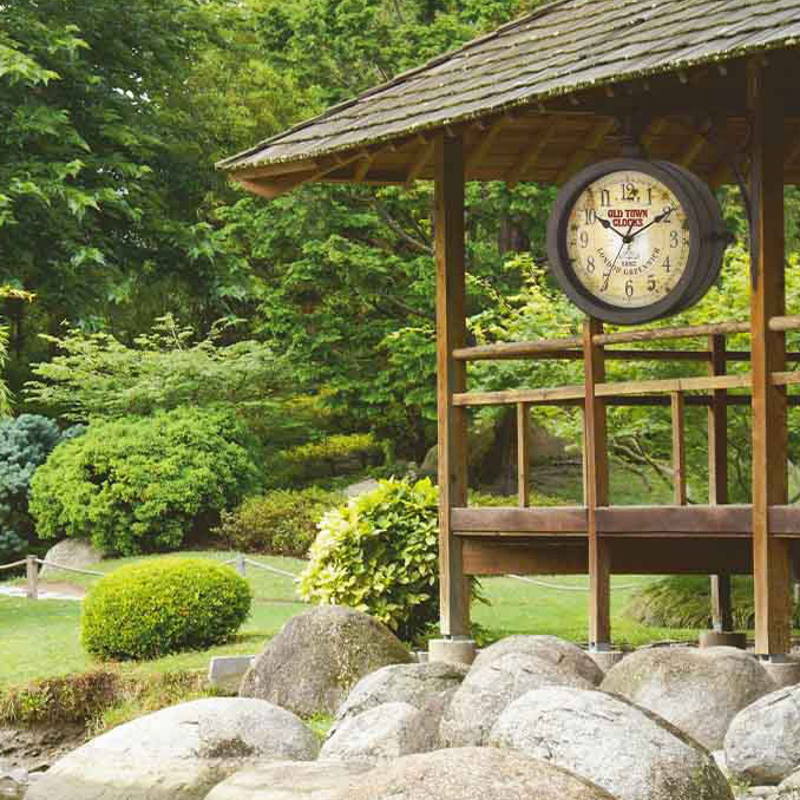 double sided garden clock and thermometer