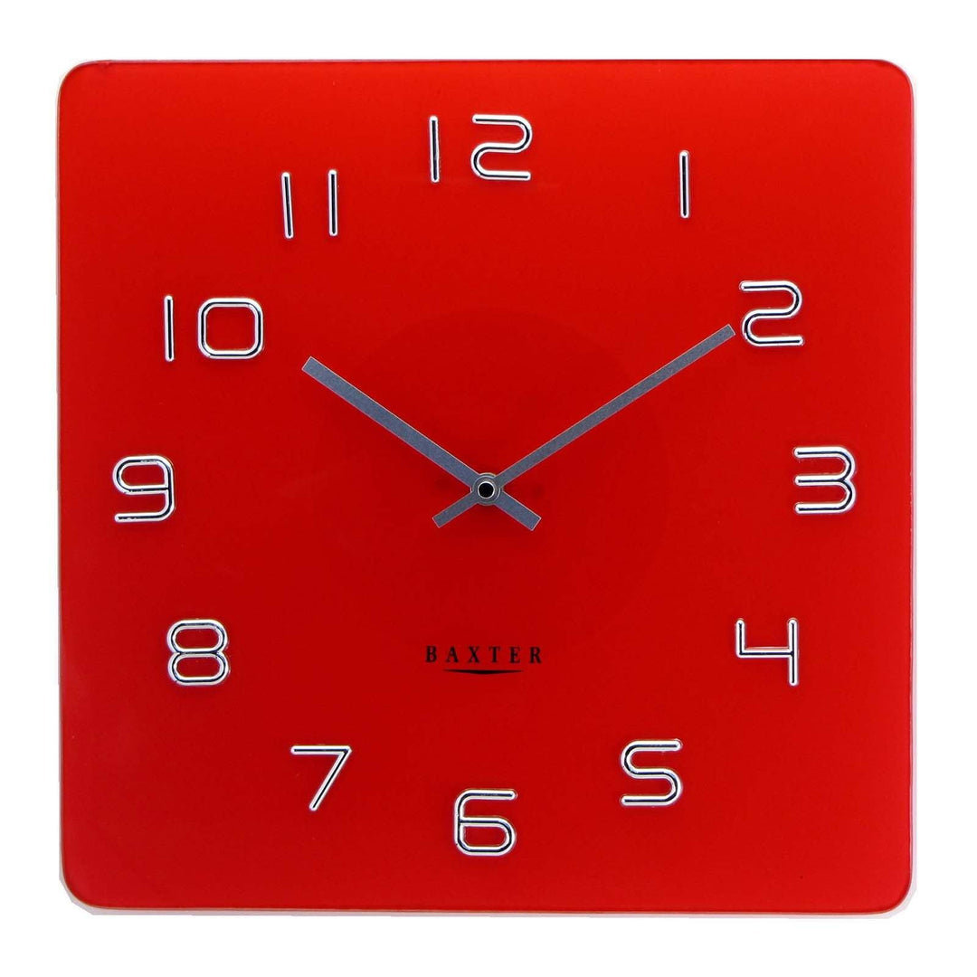 Baxter Square Glass Wall Clock Red 35cm PW7008RED