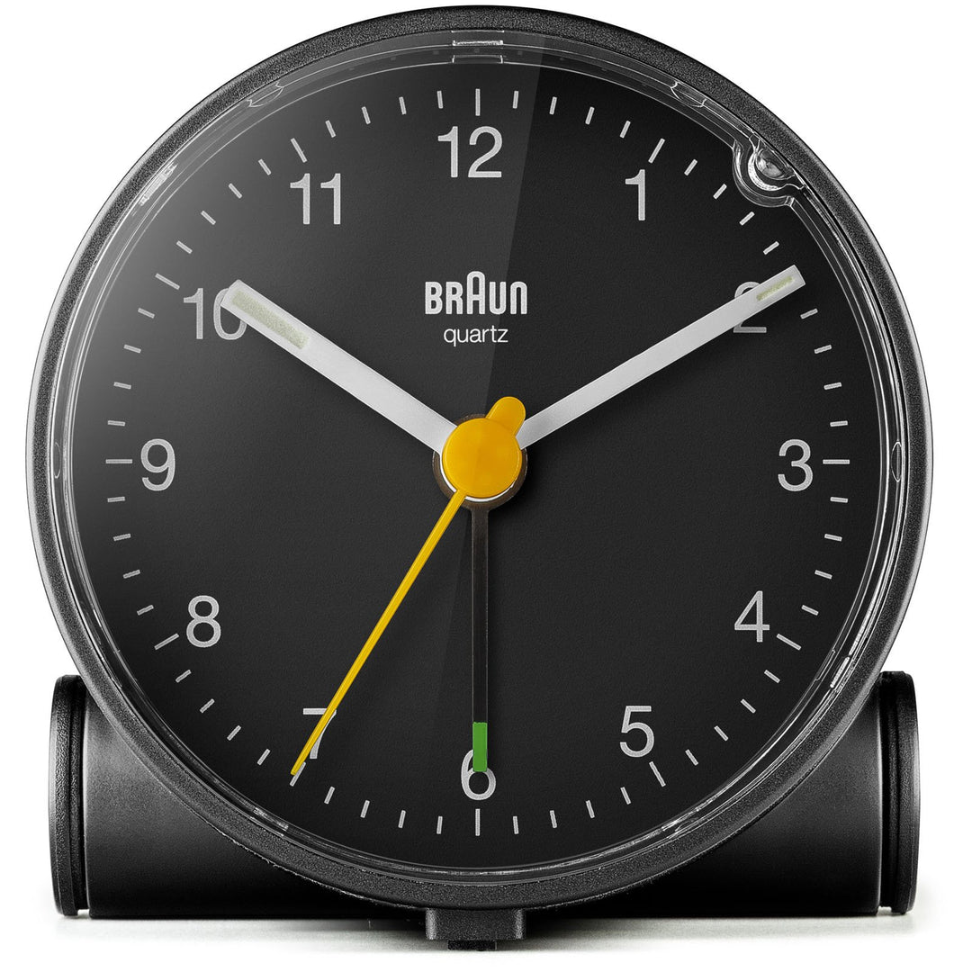 Braun Classic Analogue Alarm Clock Black Dial Black Case 7cm BC01B 1