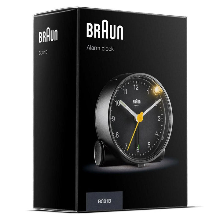 Braun Classic Analogue Alarm Clock Black Dial Black Case 7cm BC01B 7