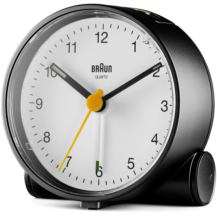 Braun Classic Analogue Alarm Clock Black Dial White Case 7cm BC01BW 2