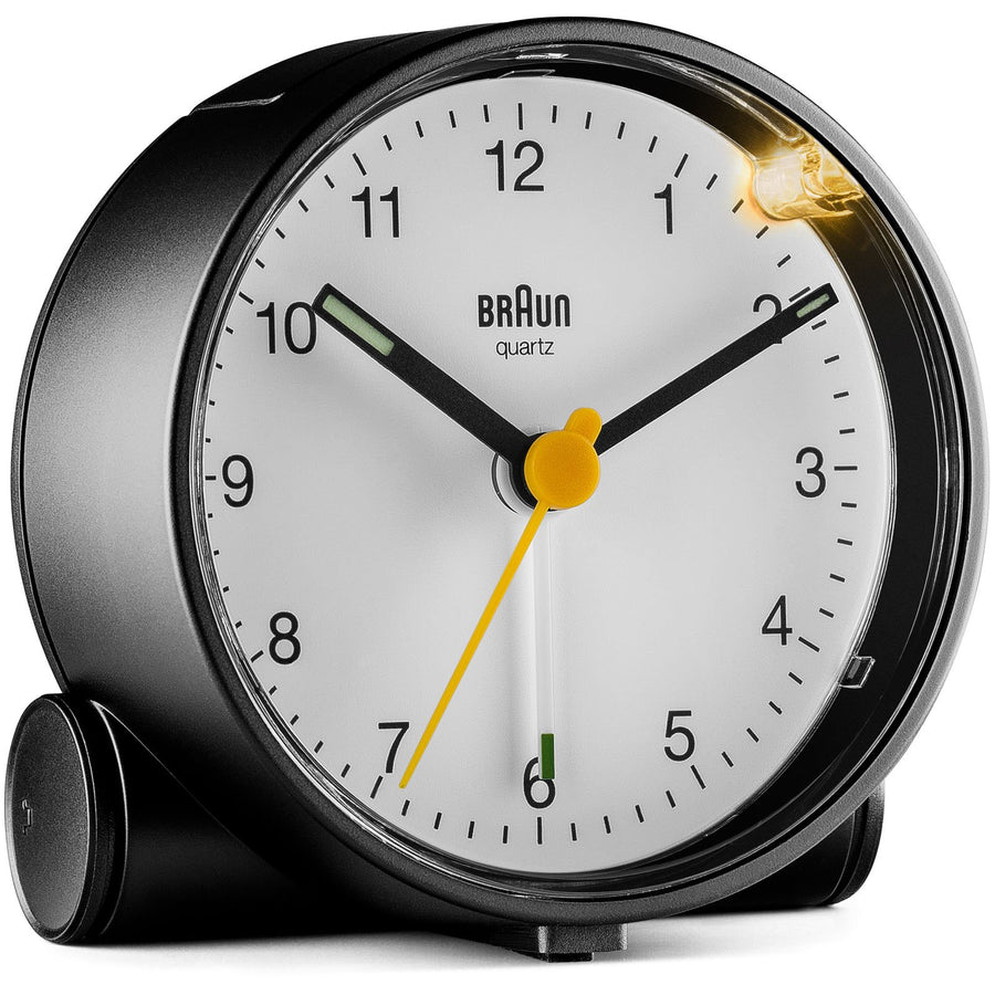 Braun Classic Analogue Alarm Clock Black Dial White Case 7cm BC01BW 3