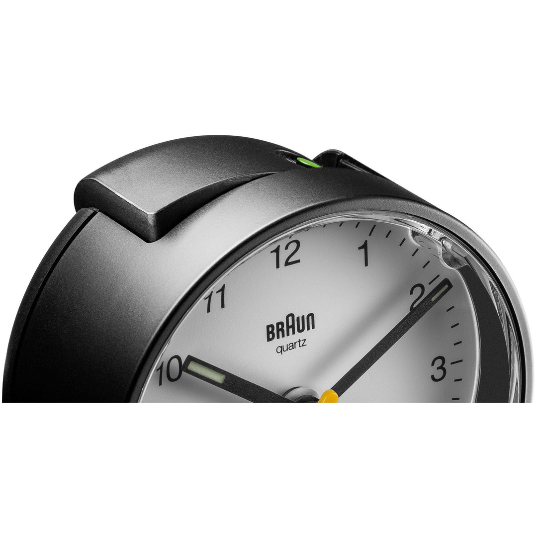 Braun Classic Analogue Alarm Clock Black Dial White Case 7cm BC01BW 6