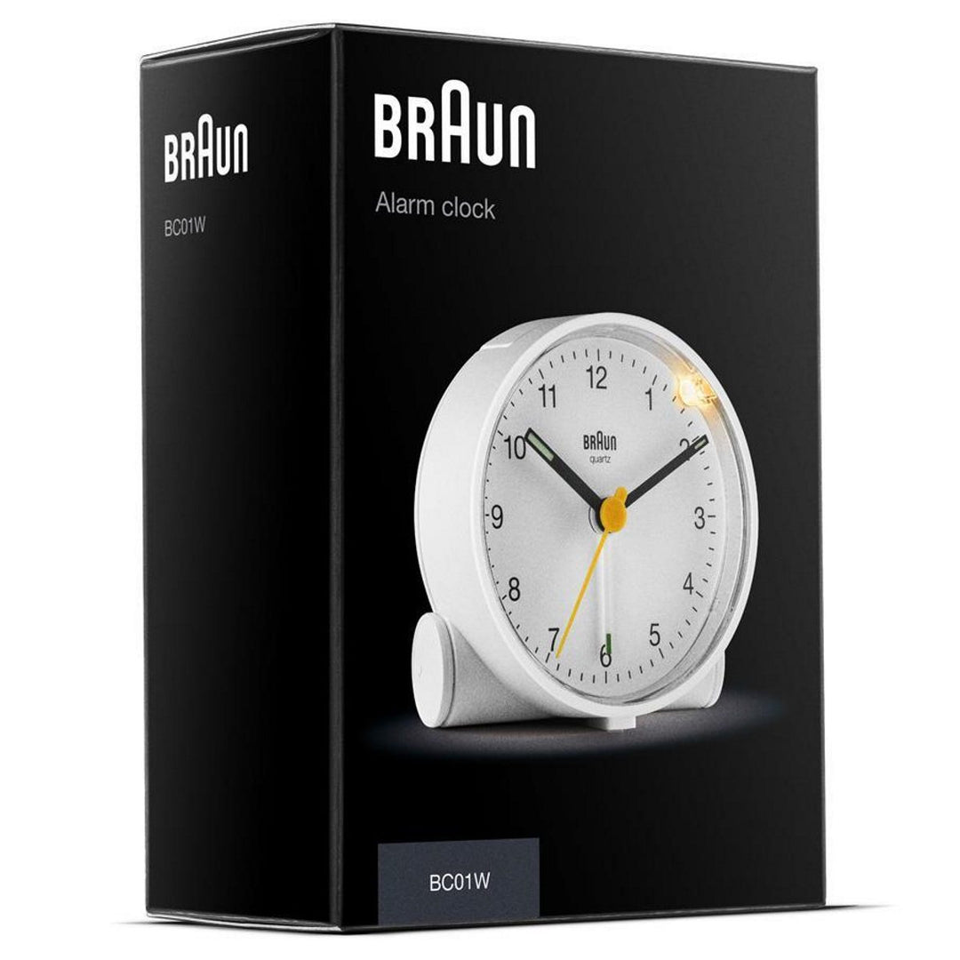 Braun Classic Analogue Alarm Clock White Dial White Case 7cm BC01W 7