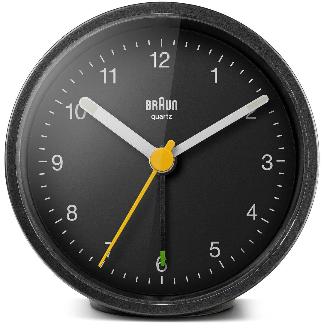 Braun Classic Round Analogue Alarm Clock Black Dial Black Case 8cm BC12B 1