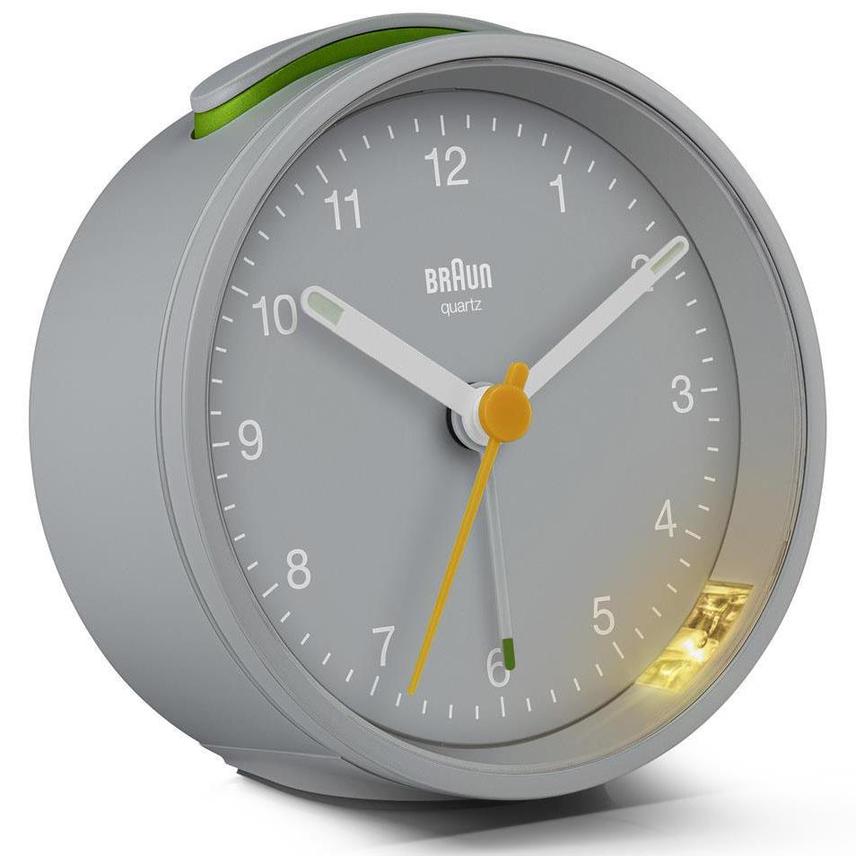 Braun Classic Round Analogue Alarm Clock Black Grey 8cm BC12G 1