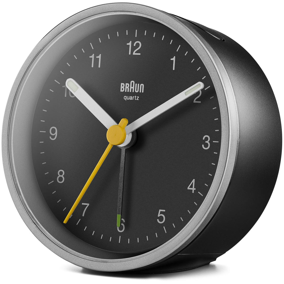 Braun Classic Round Analogue Alarm Clock Black Silver 8cm BC12SB 2
