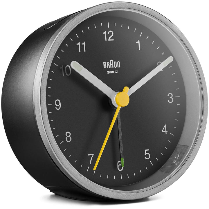 Braun Classic Round Analogue Alarm Clock Black Silver 8cm BC12SB 3