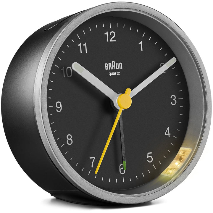 Braun Classic Round Analogue Alarm Clock Black Silver 8cm BC12SB 4