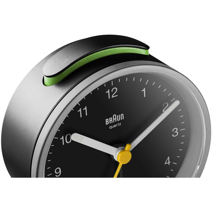 Braun Classic Round Analogue Alarm Clock Black Silver 8cm BC12SB 6