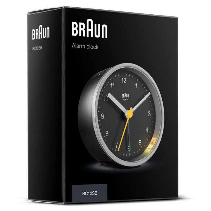 Braun Classic Round Analogue Alarm Clock Black Silver 8cm BC12SB 7