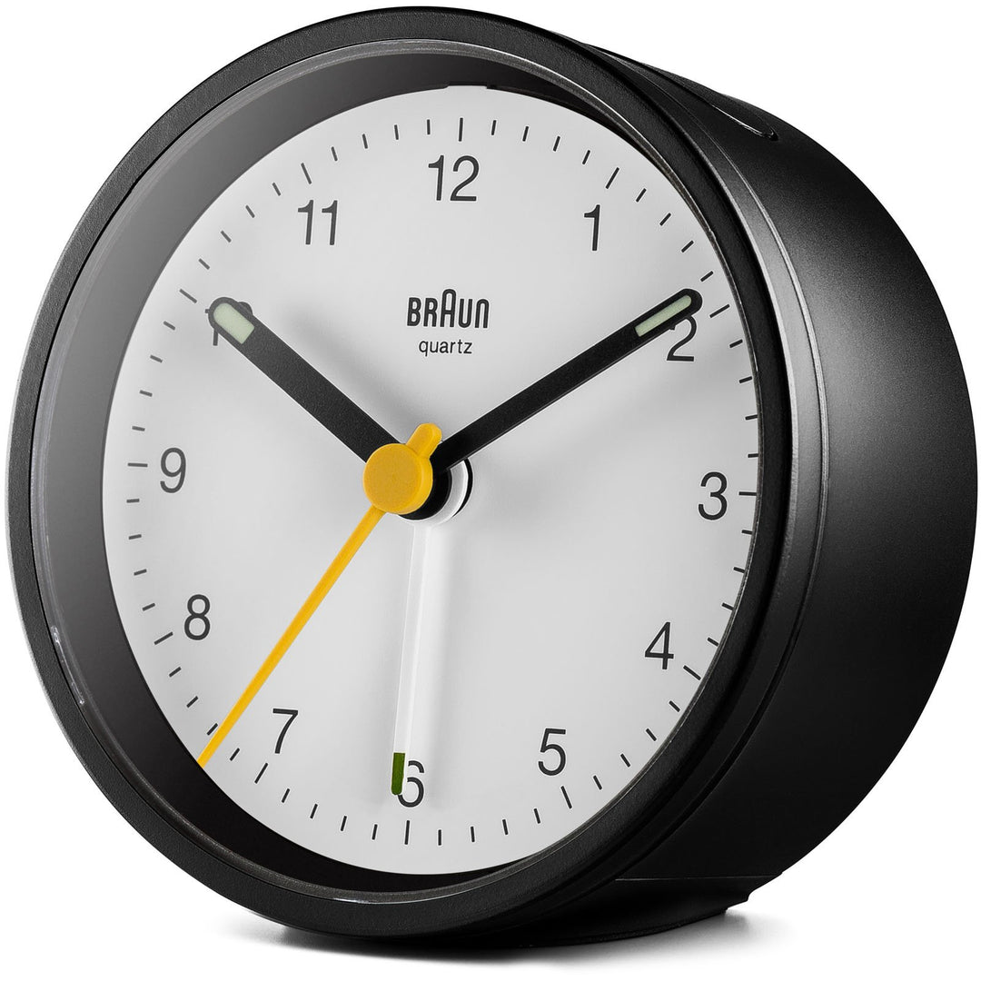 Braun Classic Round Analogue Alarm Clock White Dial White Case 8cm BC12BW 2