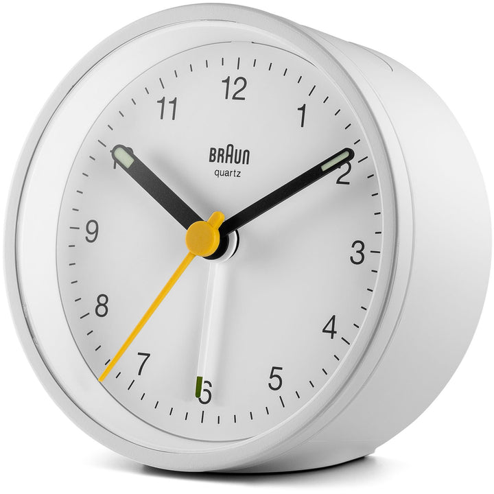 Braun Classic Round Analogue Alarm Clock White Dial White Case 8cm BC12W 2