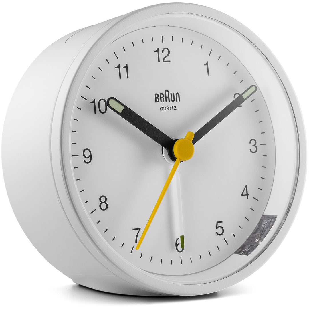 Braun Classic Round Analogue Alarm Clock White Dial White Case 8cm BC12W 3