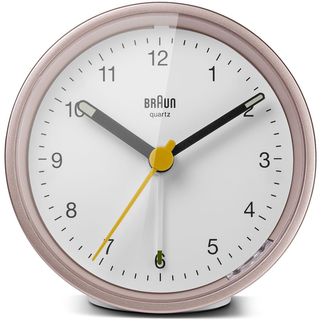 Braun Classic Round Analogue Alarm Clock White Pink 8cm BC12PW 1