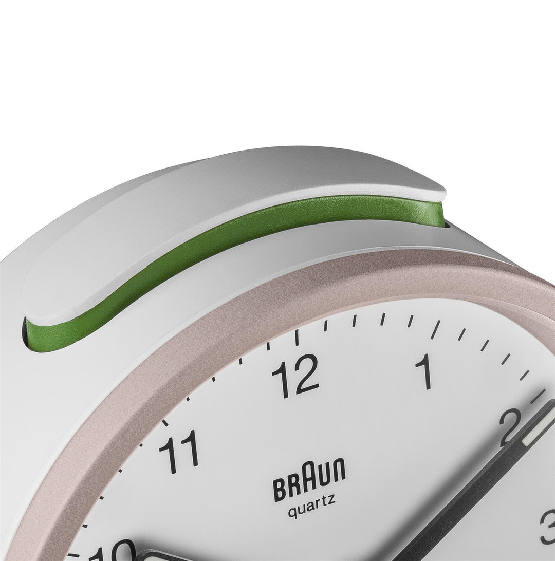 Braun Classic Round Analogue Alarm Clock White Pink 8cm BC12PW 6