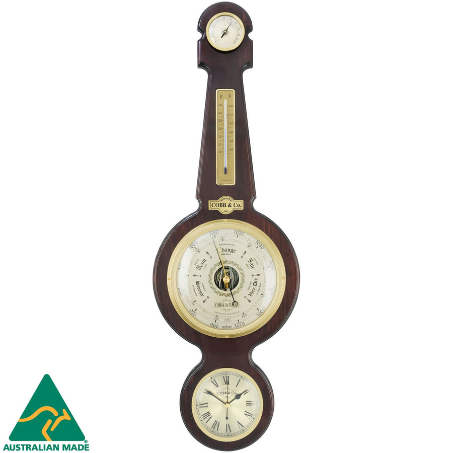 COBB Co Heritage Large Banjo Clock Weather Station Gloss Mahogany 94cm 66101 1