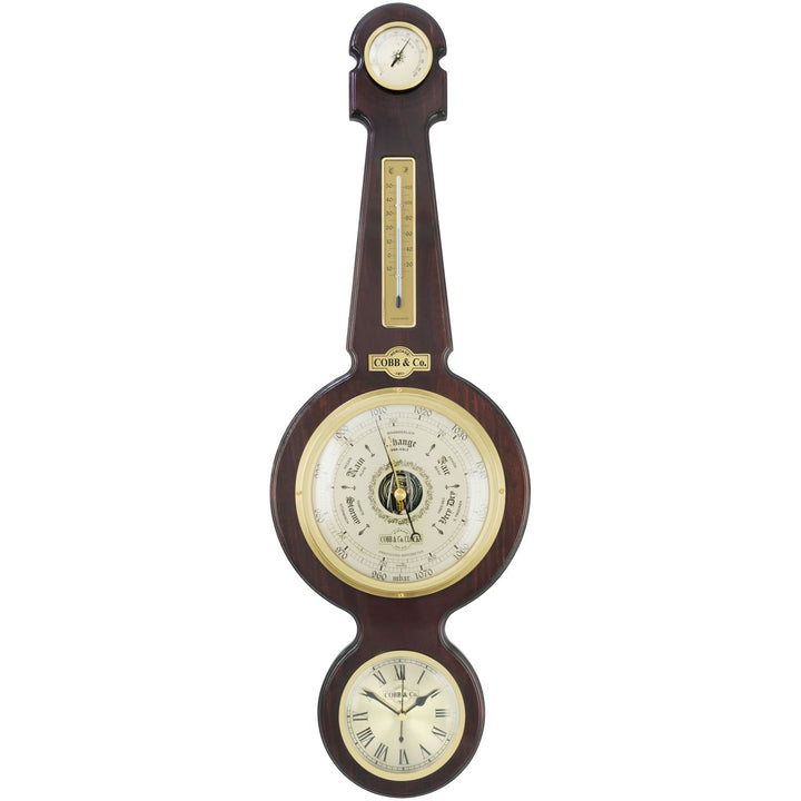 COBB Co Heritage Large Banjo Clock Weather Station Gloss Mahogany 94cm 66101 4