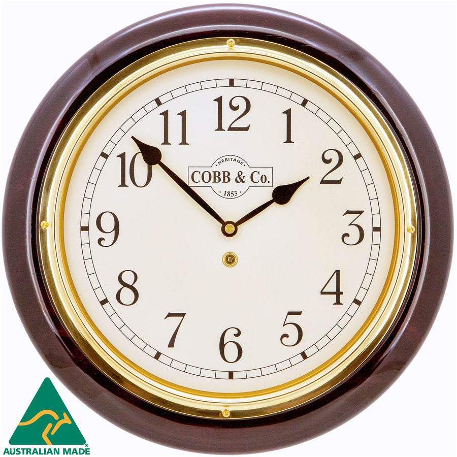 COBB Co Heritage Medium Railway Wall Clock Gloss Mahogany Numbers 32cm 65043 1