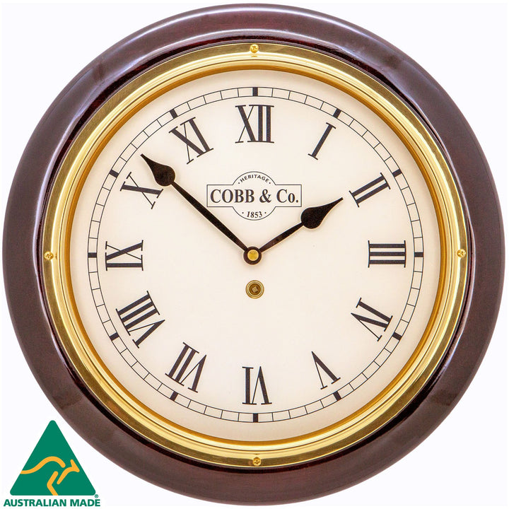 COBB Co Heritage Medium Railway Wall Clock Gloss Mahogany Roman 32cm 65042 1
