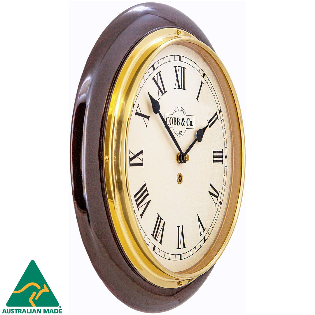 COBB Co Heritage Medium Railway Wall Clock Gloss Mahogany Roman 32cm 65042 2