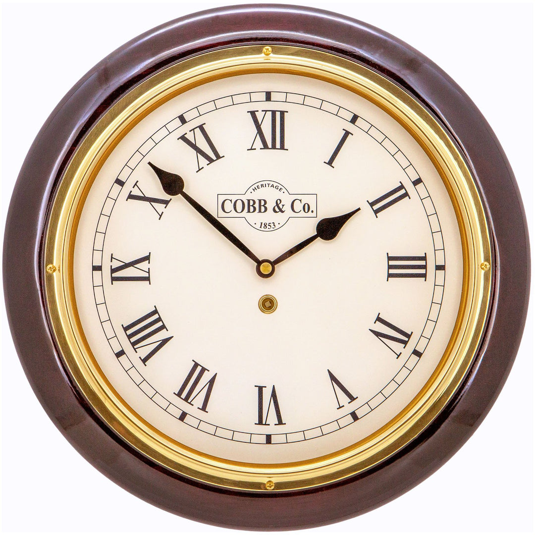 COBB Co Heritage Medium Railway Wall Clock Gloss Mahogany Roman 32cm 65042 4