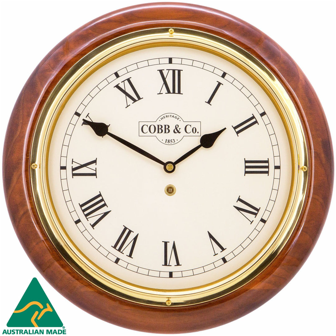 COBB Co Heritage Medium Railway Wall Clock Gloss Oak Roman 32cm 65040 1