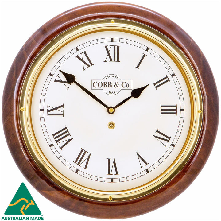 COBB Co Heritage Medium Railway Wall Clock Gloss Walnut Roman 32cm 65044 1
