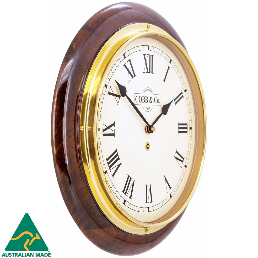 COBB Co Heritage Medium Railway Wall Clock Gloss Walnut Roman 32cm 65044 2