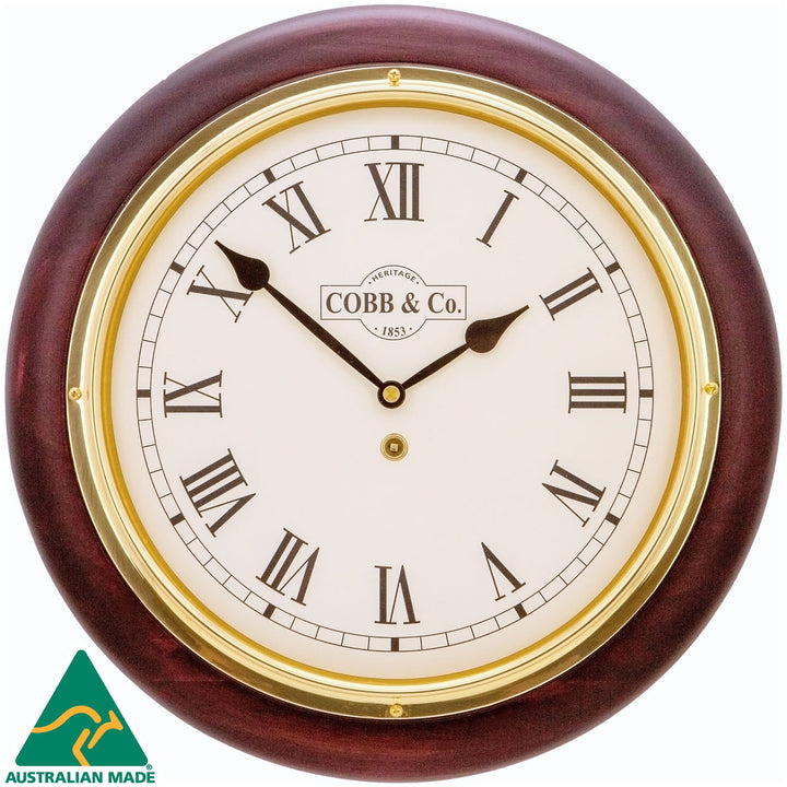 COBB Co Heritage Medium Railway Wall Clock Satin Mahogany Roman 32cm 65067 1