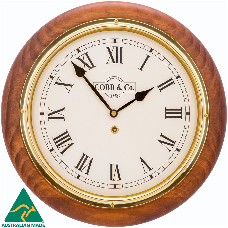 COBB Co Heritage Medium Railway Wall Clock Satin Oak Roman 32cm 65065 1