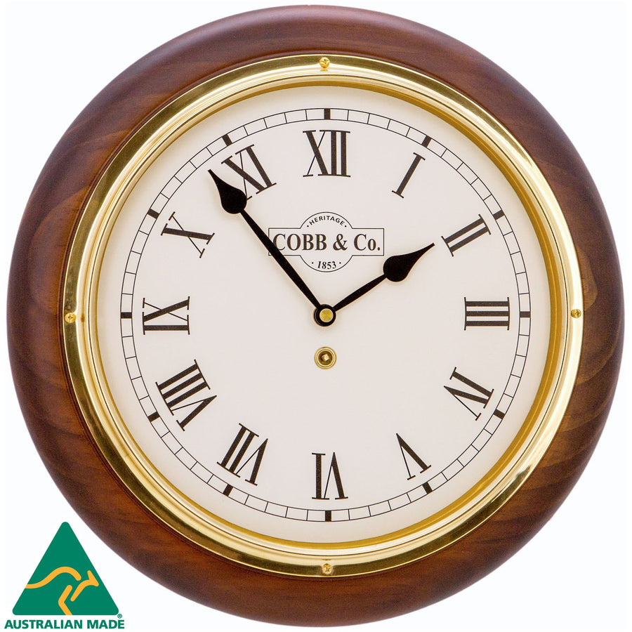 COBB Co Heritage Medium Railway Wall Clock Satin Walnut Roman 32cm 65069 1