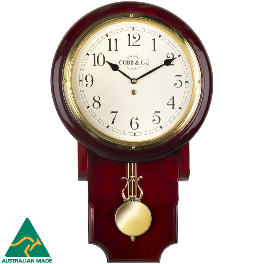 COBB Co Heritage Pendulum Chime Wall Clock Gloss Mahogany Numbers 55cm 65123 1