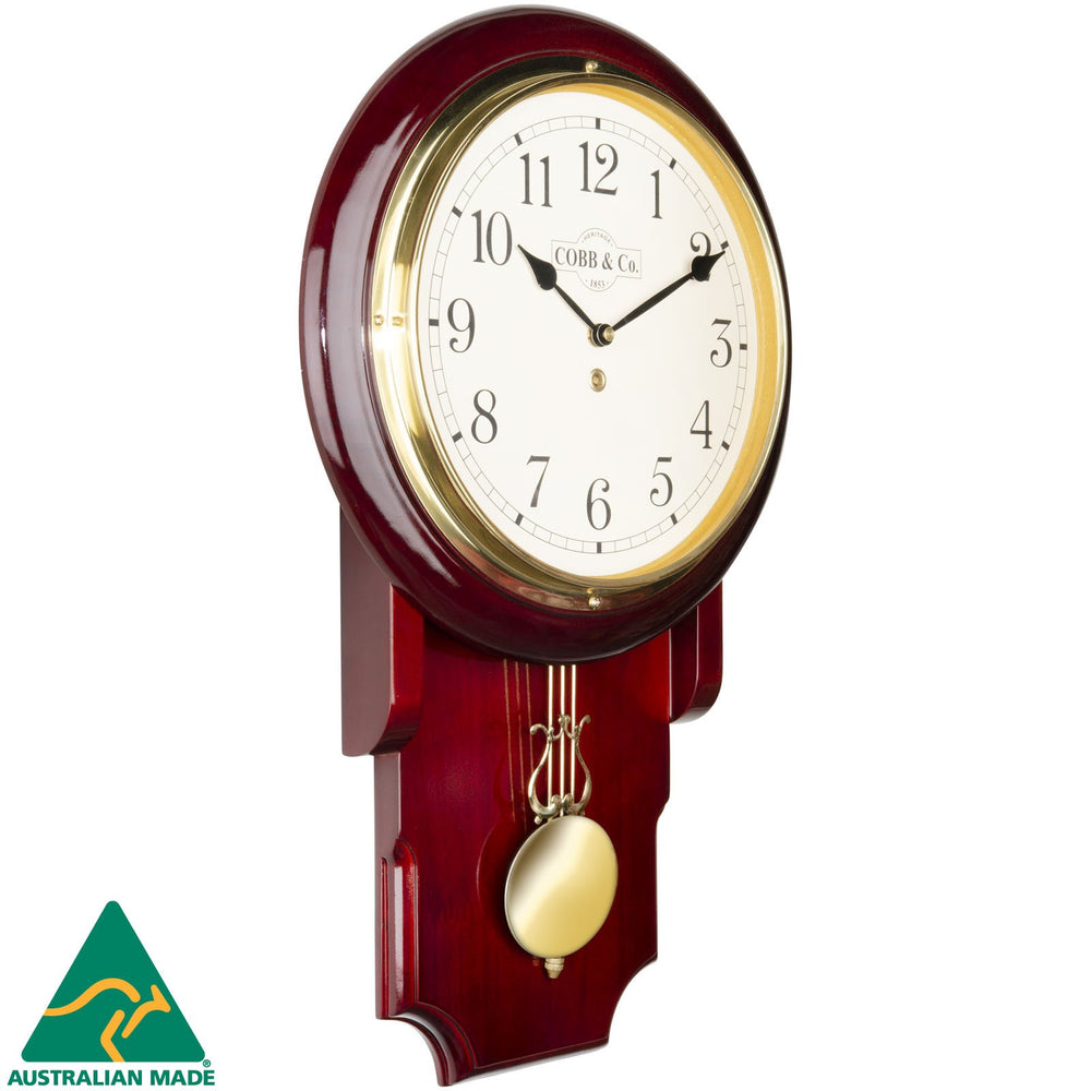 COBB Co Heritage Pendulum Chime Wall Clock Gloss Mahogany Numbers 55cm 65123 2