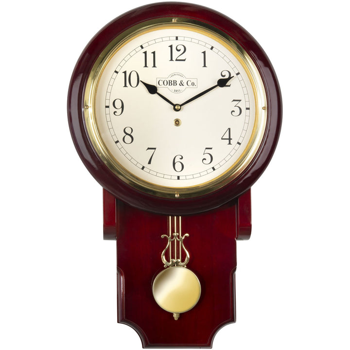 COBB Co Heritage Pendulum Chime Wall Clock Gloss Mahogany Numbers 55cm 65123 4