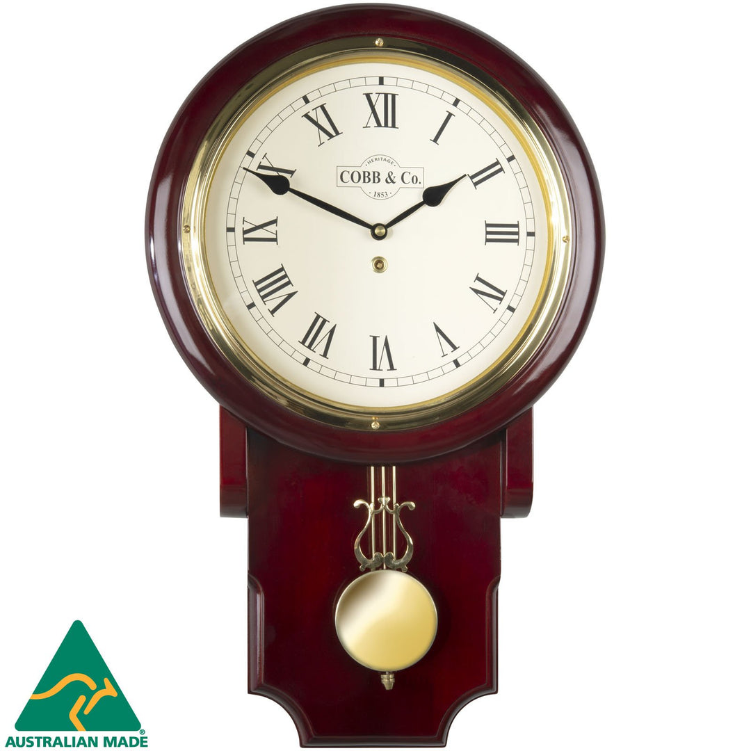 COBB Co Heritage Pendulum Chime Wall Clock Gloss Mahogany Roman 55cm 65122 1