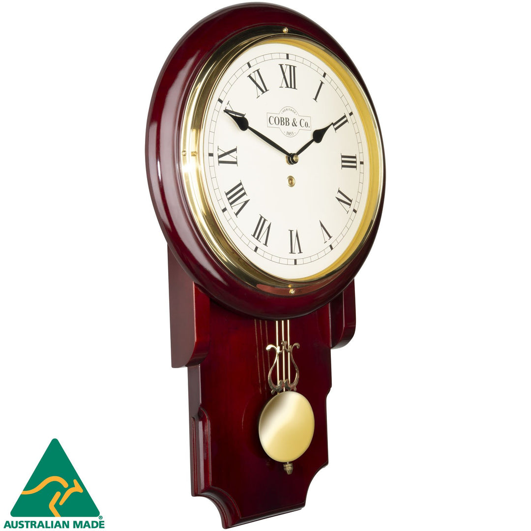 COBB Co Heritage Pendulum Chime Wall Clock Gloss Mahogany Roman 55cm 65122 2