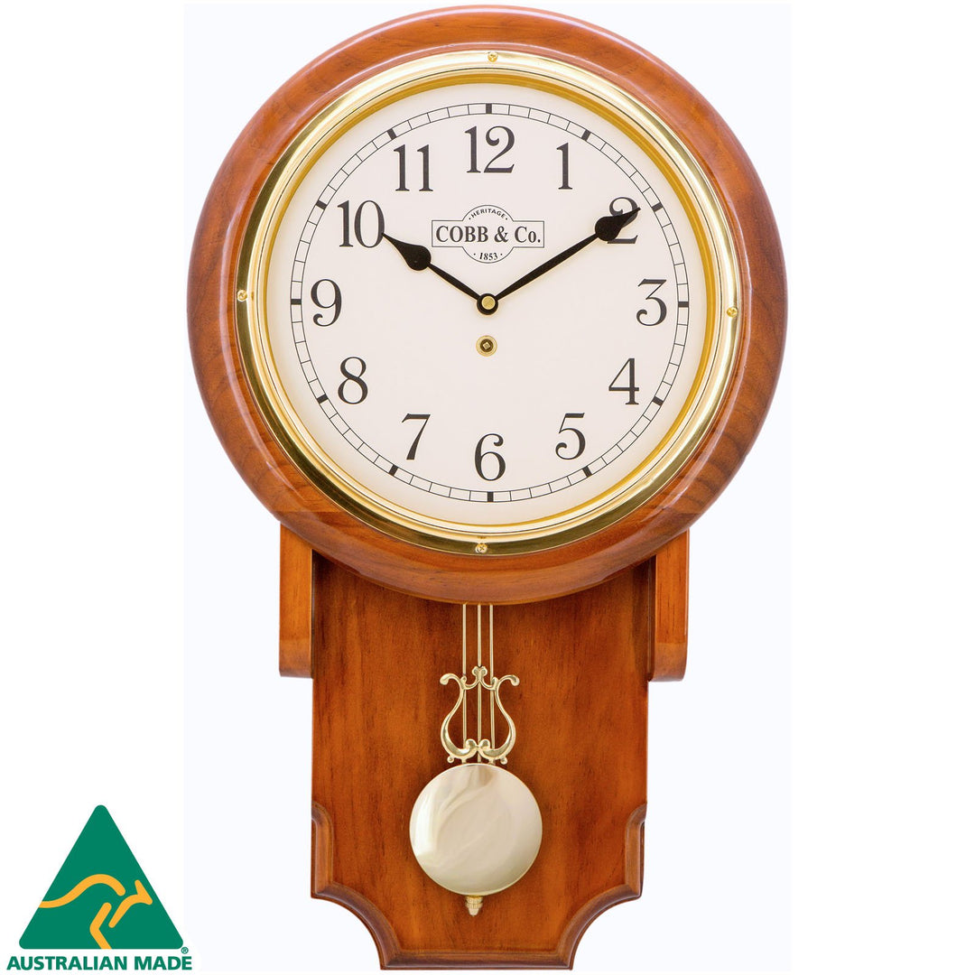 COBB Co Heritage Pendulum Chime Wall Clock Gloss Oak Numbers 55cm 65121 1
