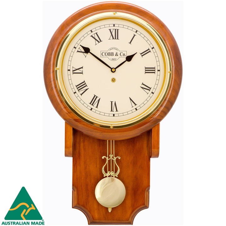 COBB Co Heritage Pendulum Chime Wall Clock Gloss Oak Roman 55cm 65120 1