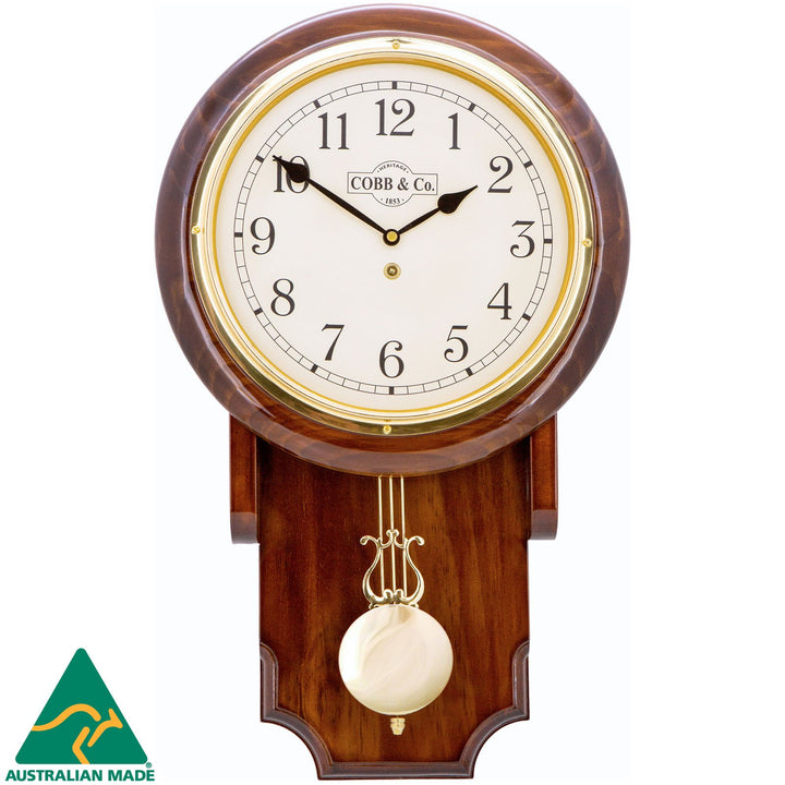 COBB Co Heritage Pendulum Chime Wall Clock Gloss Walnut Numbers 55cm 65125 1