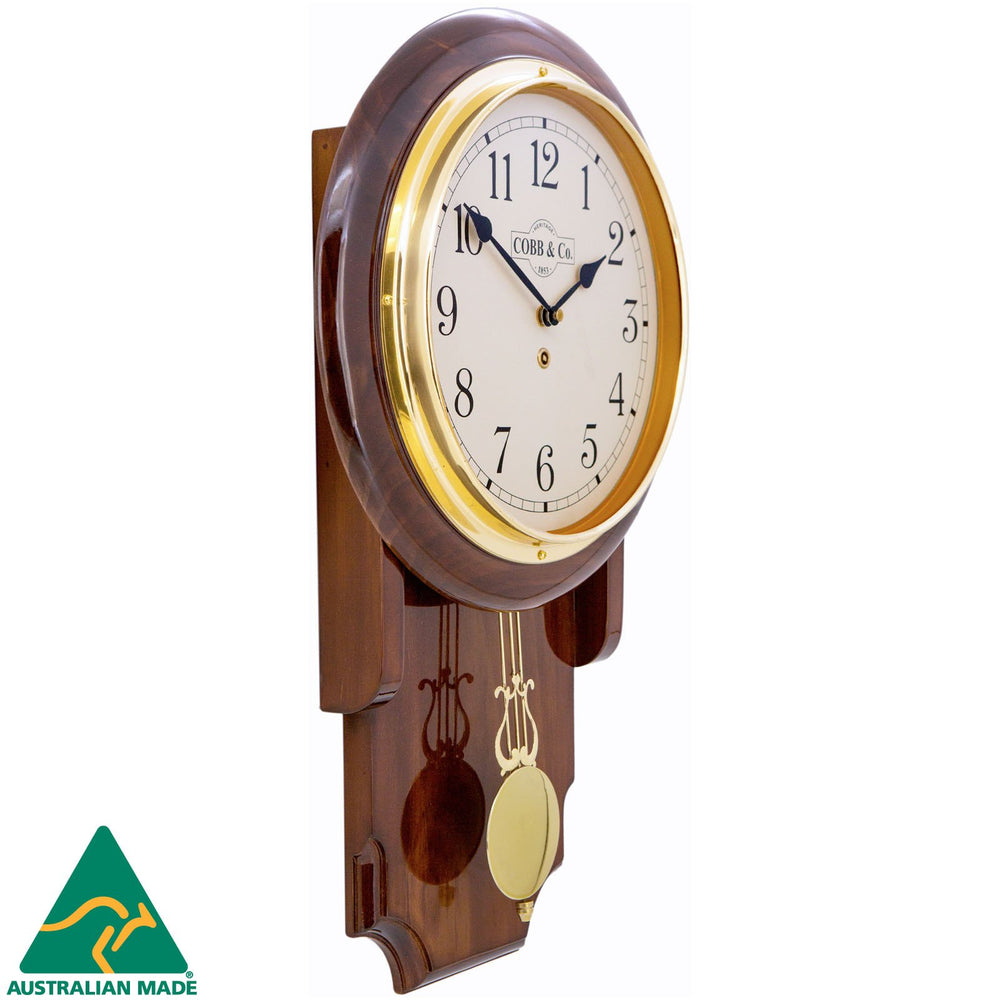 COBB Co Heritage Pendulum Chime Wall Clock Gloss Walnut Numbers 55cm 65125 2