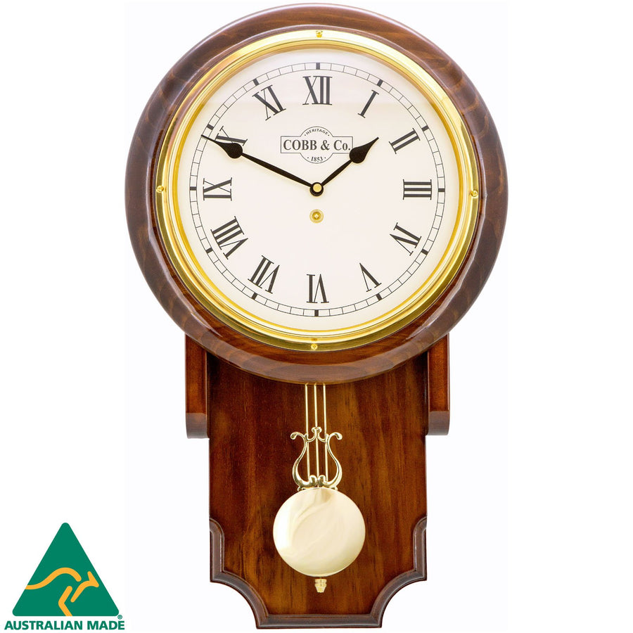 COBB Co Heritage Pendulum Chime Wall Clock Gloss Walnut Roman 55cm 65124 1