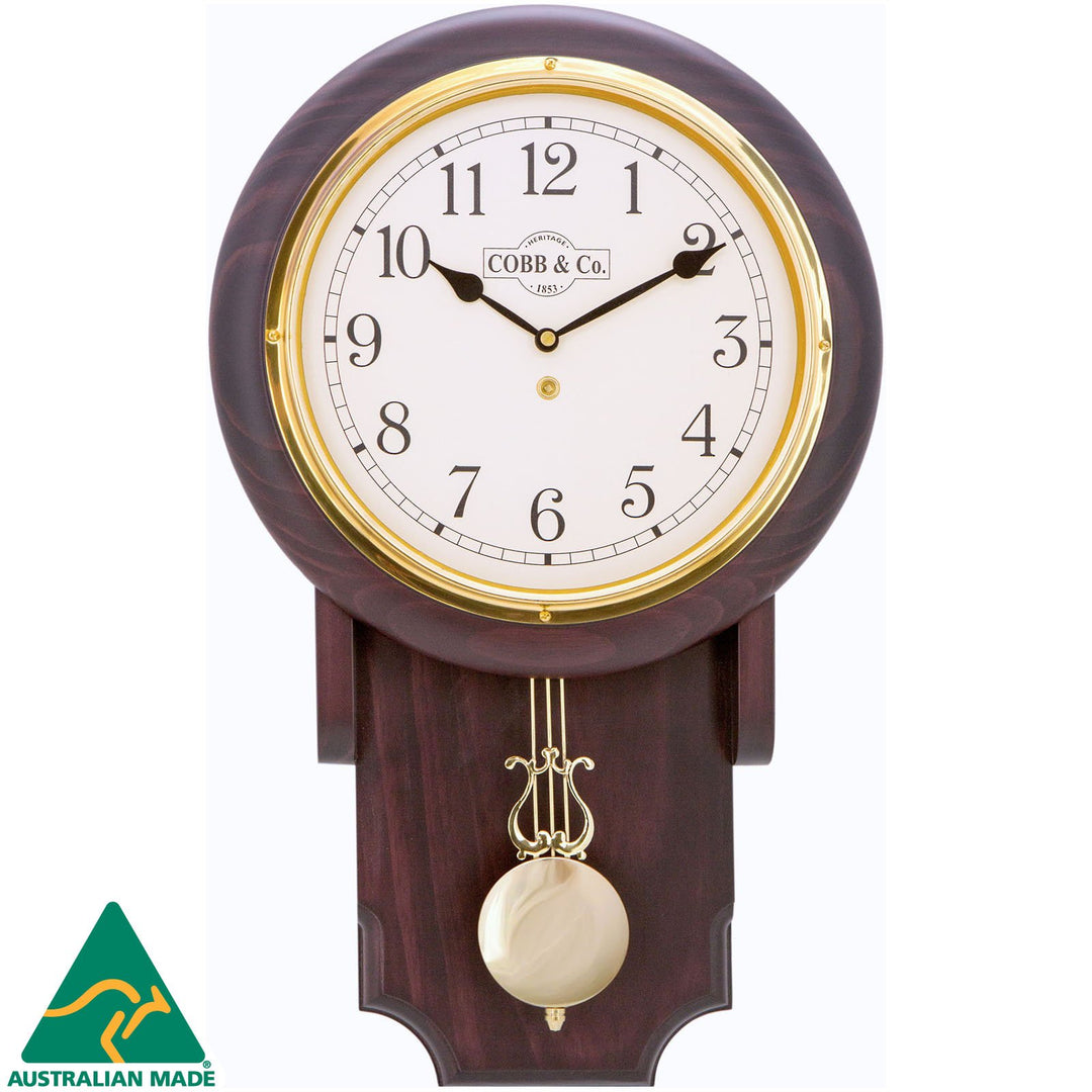 COBB Co Heritage Pendulum Chime Wall Clock Satin Mahogany Numbers 55cm 65147 1