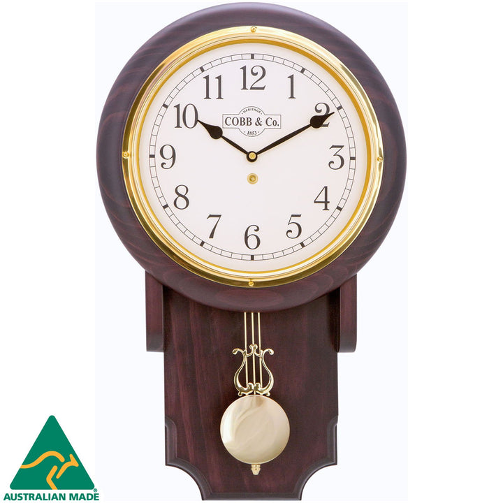 COBB Co Heritage Pendulum Chime Wall Clock Satin Mahogany Numbers 55cm 65147 1
